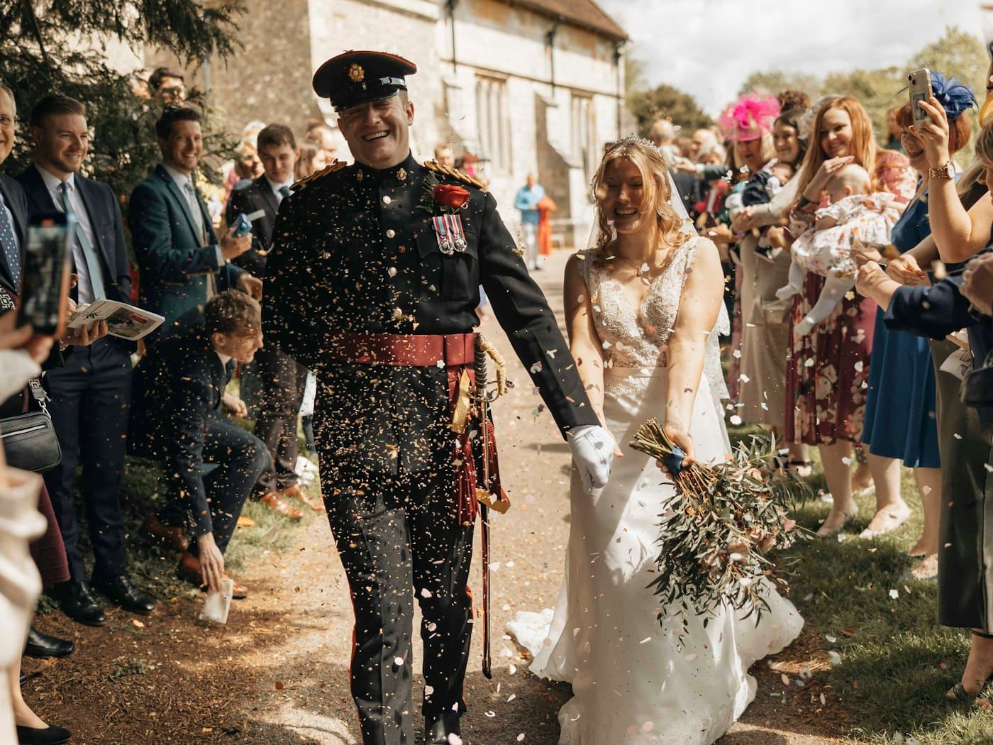 Bride and groom walking down the aisle