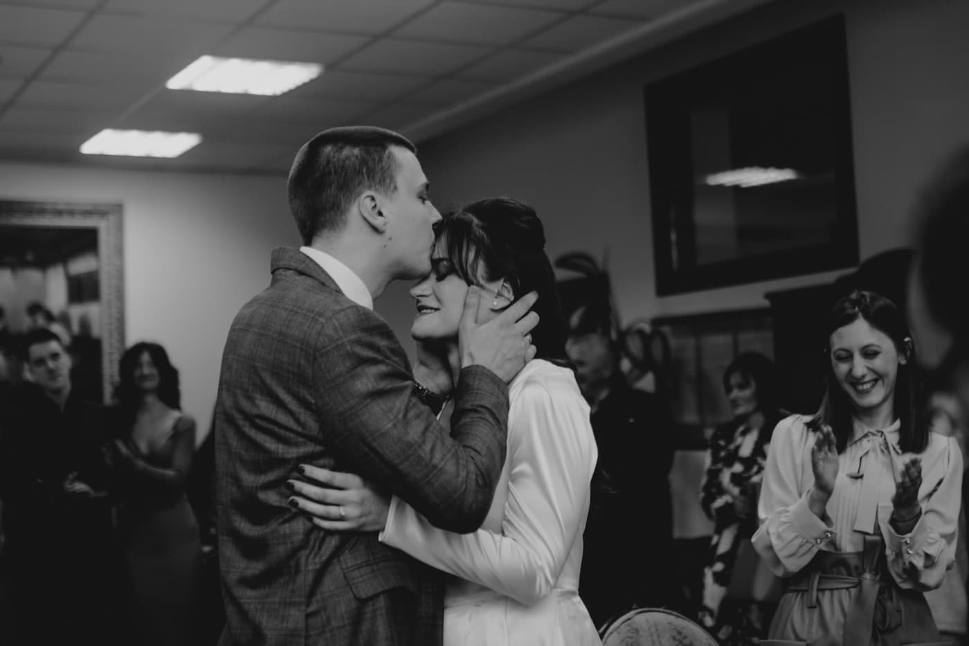 Bride and groom sharing a hug on the dance floor